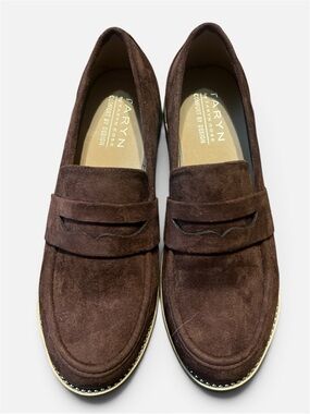 Taryn Rose Chocolate Brown Suede Penny Loafers with Gold Trim SZ 9 Women’s